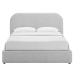 Keynote Upholstered Fabric Curved Queen Platform Bed in Heathered Weave Light Gray