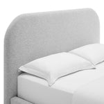 Keynote Upholstered Fabric Curved Queen Platform Bed in Heathered Weave Light Gray