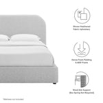 Keynote Upholstered Fabric Curved Queen Platform Bed in Heathered Weave Light Gray