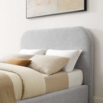 Keynote Upholstered Fabric Curved Queen Platform Bed in Heathered Weave Light Gray