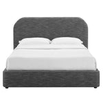 Keynote Upholstered Fabric Curved Queen Platform Bed in Heathered Weave Slate