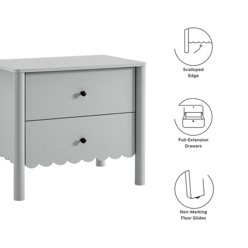 Emmeline Scalloped 2-Drawer Nightstand in Light Gray