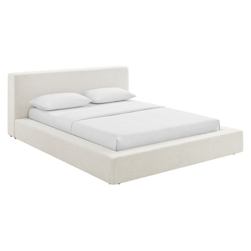 Luma Chenille Upholstered Queen Platform Bed Frame in Ivory Fabric