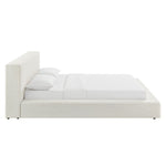 Luma Chenille Upholstered Queen Platform Bed Frame in Ivory Fabric