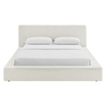 Luma Chenille Upholstered Queen Platform Bed Frame in Ivory Fabric