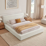 Luma Chenille Upholstered Queen Platform Bed Frame in Ivory Fabric