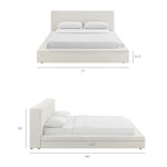 Luma Chenille Upholstered Queen Platform Bed Frame in Ivory Fabric