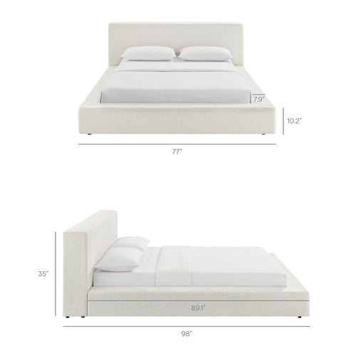 Luma Chenille Upholstered Queen Platform Bed Frame in Ivory Fabric