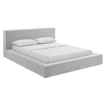Luma Chenille Upholstered Queen Platform Bed Frame in Light Gray Fabric