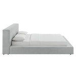 Luma Chenille Upholstered Queen Platform Bed Frame in Light Gray Fabric