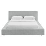 Luma Chenille Upholstered Queen Platform Bed Frame in Light Gray Fabric