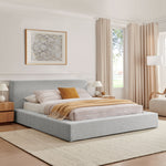 Luma Chenille Upholstered Queen Platform Bed Frame in Light Gray Fabric