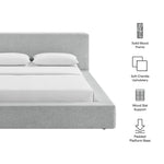 Luma Chenille Upholstered Queen Platform Bed Frame in Light Gray Fabric