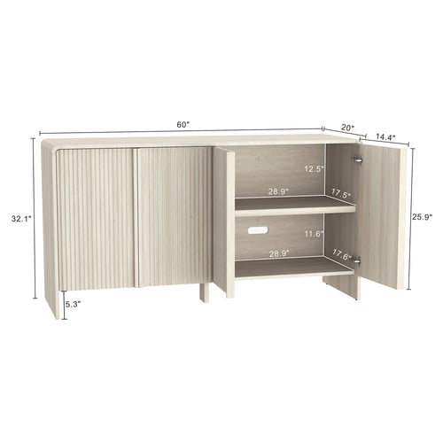 Novara 60" Sideboard (4-Door) in Whitewashed Oak