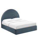Solana King Arched Velvet Platform Bed in Cadet Blue