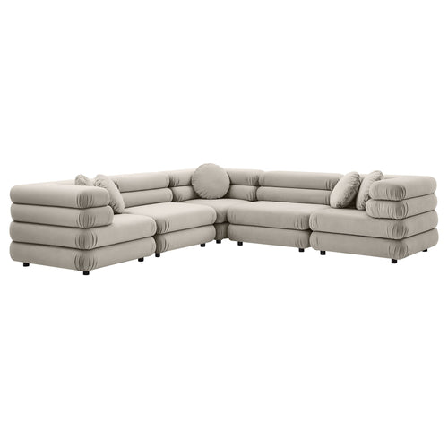Jubilee 5-Piece Velvet Sectional Sofa in Almond