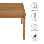 Vienna 34" Square Outdoor Teak Wood Dining Table in Natural