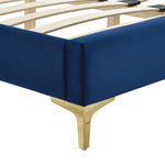 Yasmine King Velvet Channel Tufted Platform Bed in Navy
