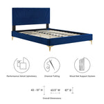 Yasmine King Velvet Channel Tufted Platform Bed in Navy