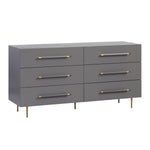 Trident 62" Vegan Leather 6-Drawer Dresser in Grey