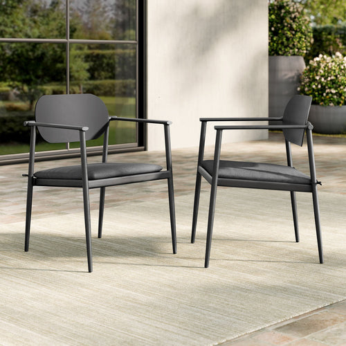 Aeris Stackable Outdoor Aluminum Dining Armchair Set of 2 in Charcoal