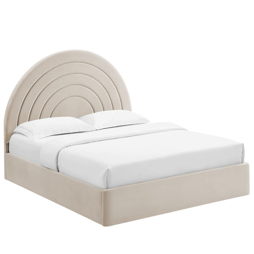 Solana King Arched Velvet Platform Bed in Almond