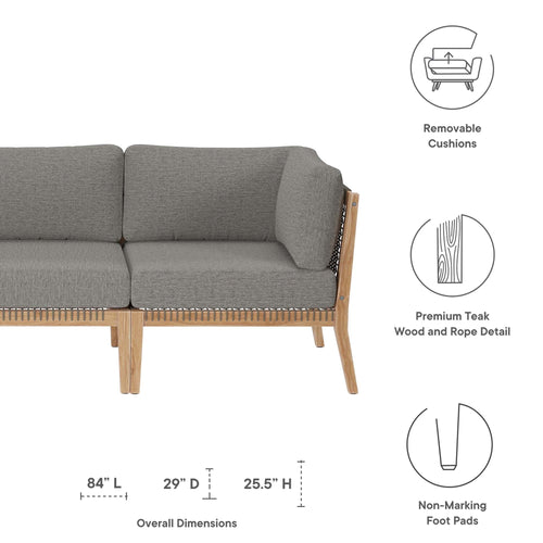 Clearwater Outdoor Teak Wood Sofa in Gray Graphite