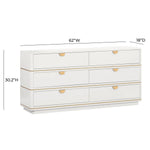 Julieta 62" Acacia Wood 6-Drawer Dresser in Cream
