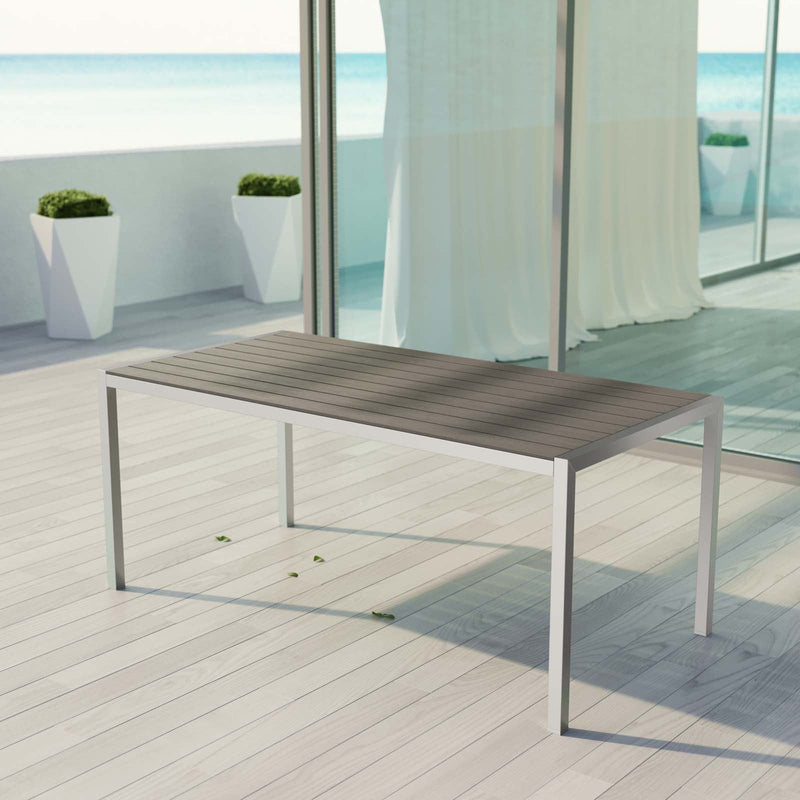 Shore Outdoor Aluminum Dining Table in Silver Gray