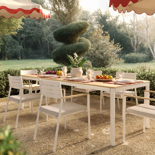 Sardinia 95" Outdoor Rectangular Dining Table in Light Teak / Cream Legs