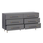 Trident 62" Vegan Leather 6-Drawer Dresser in Grey