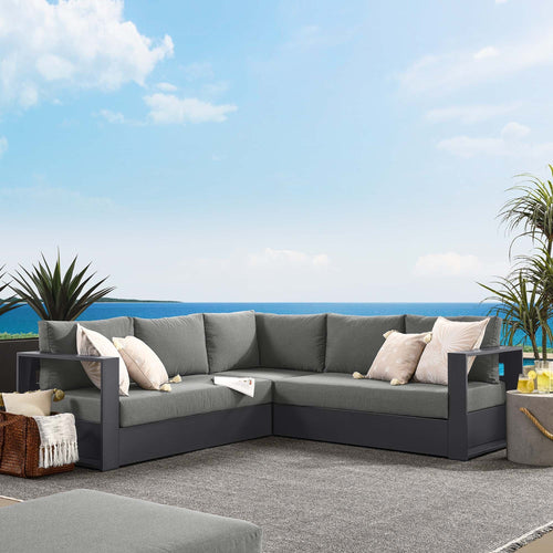 Tahoe 3-Piece Outdoor Aluminum Sectional Sofa Set in Gray Charcoal