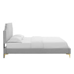 Sienna King Velvet Platform Bed in Light Gray