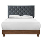 Rhiannon Queen Diamond Tufted Velvet Bed in Walnut Charcoal