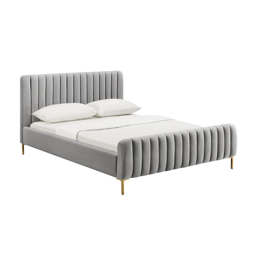 Angela Velvet King Bed in Grey