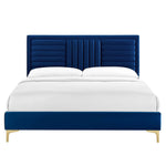 Sofia King Velvet Channel Tufted Platform Bed in Navy