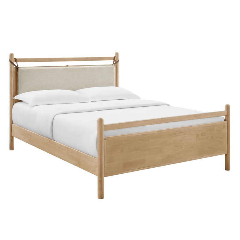 Leni King Wood Platform Bed in Light Oak Heathered Ivory