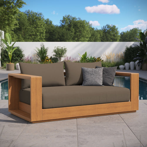Tahoe Outdoor Acacia Wood Loveseat in Natural Cocoa