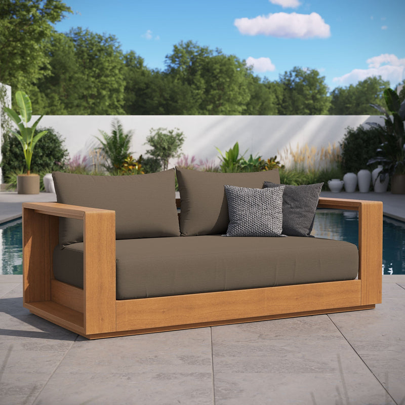 Tahoe Outdoor Acacia Wood Loveseat in Natural Cocoa