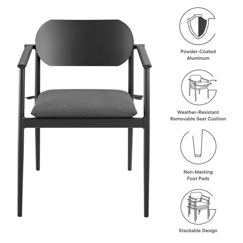 Aeris Stackable Outdoor Aluminum Dining Armchair Set of 2 in Charcoal