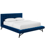 Julia Queen Velvet Biscuit Tufted Platform Bed in Navy