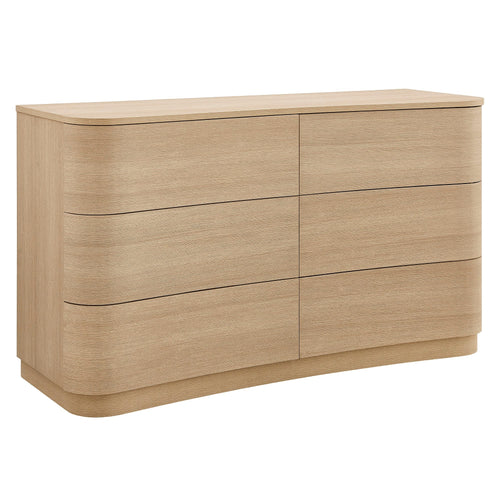 Mirae 6-Drawer Curved Dresser in Brushed Light Oak