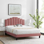 Elise Twin Velvet Channel Tufted Platform Bed in Dusty Rose