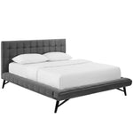 Julia Queen Velvet Biscuit Tufted Platform Bed in Gray