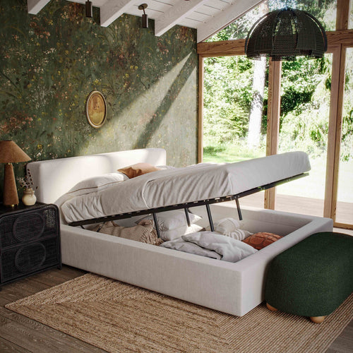Meena Upcycled Linen Storage King Bed in Cream