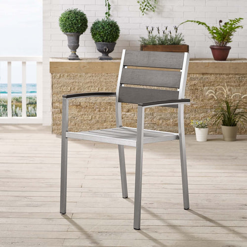 Shore Outdoor Aluminum Dining Armchair in Silver Gray
