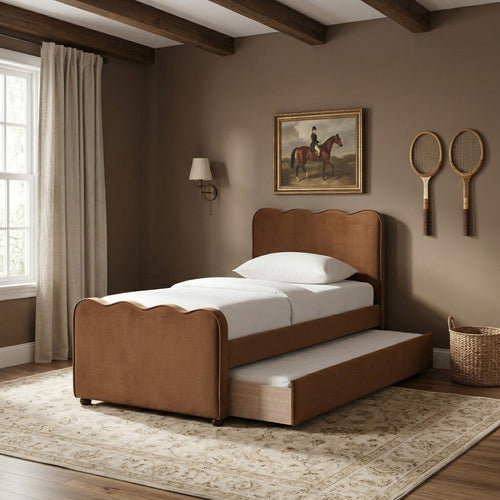 Gatsby Velvet Twin Trundle Bed in Saddle