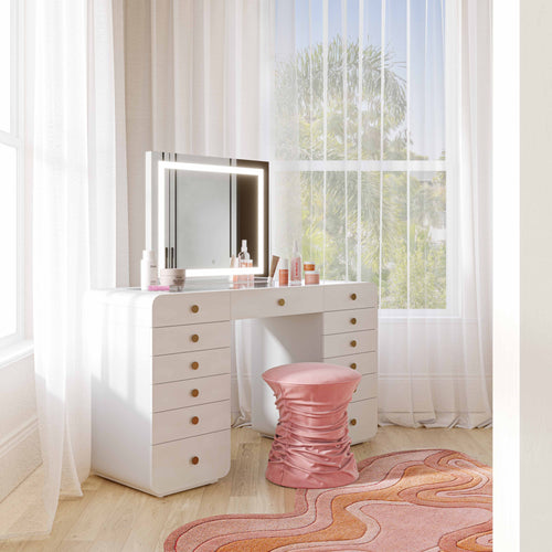 Hollywood 56" Vanity Desk with LED Mirror (Large) in White