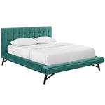 Julia Queen Velvet Biscuit Tufted Platform Bed in Teal