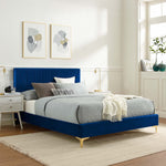 Yasmine King Velvet Channel Tufted Platform Bed in Navy